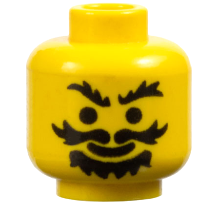 Minifigure, Head Black Bushy Eyebrows, Wavy Moustache, and Goatee, Standard Grin Pattern