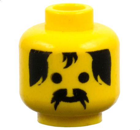 Minifigure, Head Standard Grin with Black Bushy Moustache and Hair Pattern