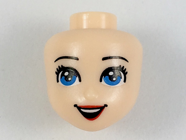Mini Doll, Head Friends with Black Eyebrows, Eyelashes, Medium Blue Eyes, Red Lips, and Open Mouth Smile with Top Teeth Pattern