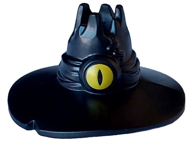 Minifigure, Headgear Hat, Wide Brim, Wrapped Scarf, and Spikes on Top with Yellow Eye Pattern