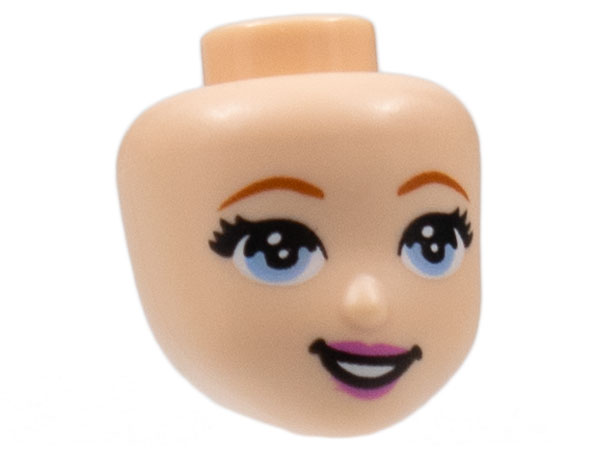 Mini Doll, Head Friends with Bright Light Blue Eyes with Black Eyelashes, Dark Pink Lips and Open Mouth Pattern