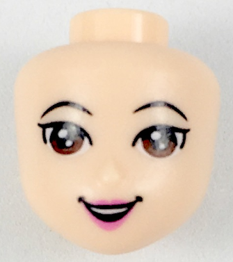 Mini Doll, Head Friends with Black Eyebrows Thin, Reddish Brown Eyes, Dark Pink Lips, Open Mouth Smile with Top Teeth Pattern