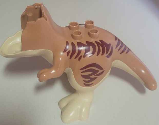 Duplo Dinosaur Tyrannosaurus rex Body with Fixed Tan Stomach and Legs and Printed Dark Red Stripes Pattern