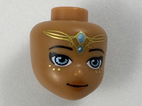 Mini Doll, Head Friends with Metallic Light Blue Eyes, Pink Lips, Gold and Metallic Light Blue Elves Tribal Pattern (Lumia)