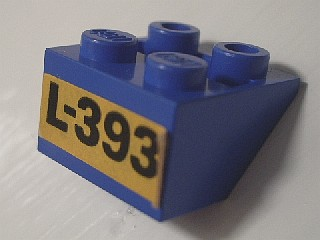 Slope, Inverted 45 2 x 2 with Solid Round Bottom Tube with Black 'L-393' on Yellow Background Pattern (Sticker) - Set 393-1