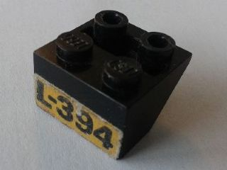 Slope, Inverted 45 2 x 2 with Solid Round Bottom Tube with Black 'L-394' on Yellow Background Pattern (Sticker) - Set 394