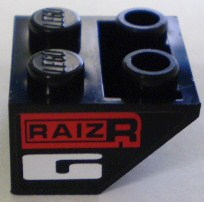 Slope, Inverted 45 2 x 2 with Flat Bottom Pin with 'RAIZR' on Red, White Letter G Pattern (Sticker) - Set 8898