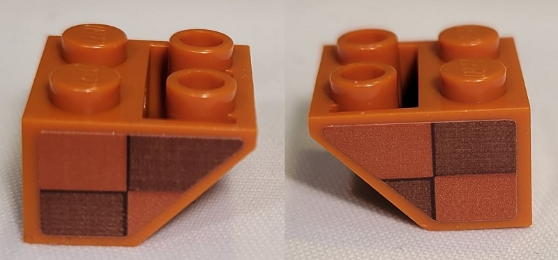 Slope, Inverted 45 2 x 2 with Flat Bottom Pin with Dark Orange and Reddish Brown Checkered Pattern on Both Sides Model Left Side (Stickers) - Set 21331