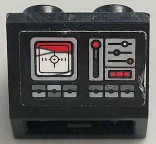 Slope, Inverted 45 2 x 2 with Flat Bottom Pin with Control Panel with Buttons, Lights, Lever and White Screen with Crosshairs Pattern (Sticker) - Set 75096