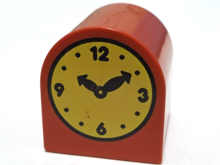 Duplo, Brick 2 x 2 x 2 Slope Curved Double with Clock Hands 10:10 Pattern
