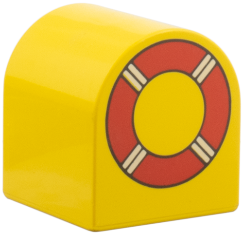 Duplo, Brick 2 x 2 x 2 Slope Curved Double with Life Preserver Pattern
