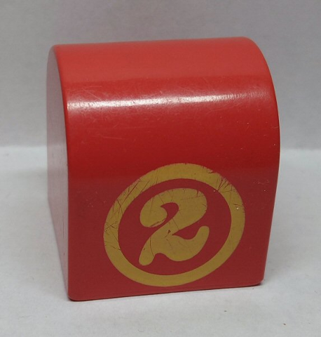 Duplo, Brick 2 x 2 x 2 Slope Curved Double with Circled Number 2 Pattern on Curved Sides