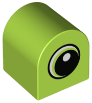 Duplo, Brick 2 x 2 x 2 Slope Curved Double with White Spot and Circled Eye Looking Right Pattern