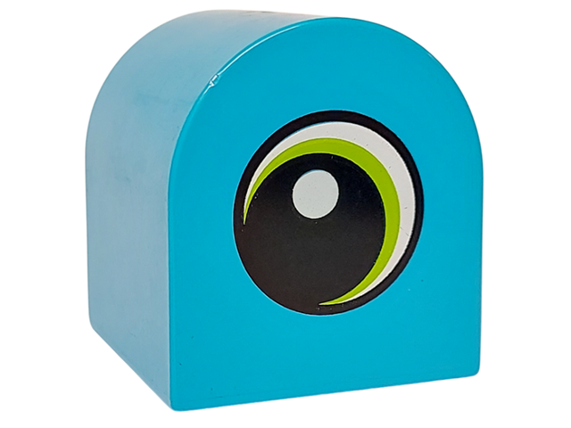 Duplo, Brick 2 x 2 x 2 Slope Curved Double with White Spot and Lime Circled Eye Looking Left Pattern