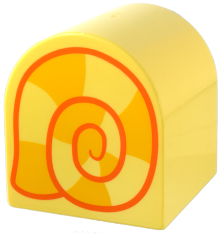 Duplo, Brick 2 x 2 x 2 Slope Curved Double with Orange and Bright Light Orange Snail Shell Pattern
