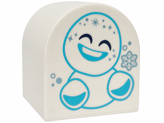 Duplo, Brick 2 x 2 x 2 Slope Curved Double with Medium Azure Snowgie and Metallic Light Blue Snowflakes Pattern