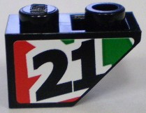 Slope, Inverted 45 2 x 1 with Black Number 21 on Red and Green Stripes Pattern Model Left Side (Sticker) - Set 8898