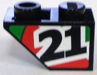 Slope, Inverted 45 2 x 1 with Black Number 21 on Red and Green Stripes Pattern Model Right Side (Sticker) - Set 8898