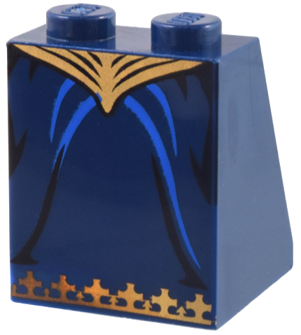 Slope 65 2 x 2 x 2 with Bottom Tube with Minifigure Dress / Skirt / Robe, Gold Waist and Bottom Trim Pattern