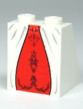 Slope 65 2 x 2 x 2 with Bottom Tube with Minifigure Dress / Skirt / Robe, Red Panel Pattern