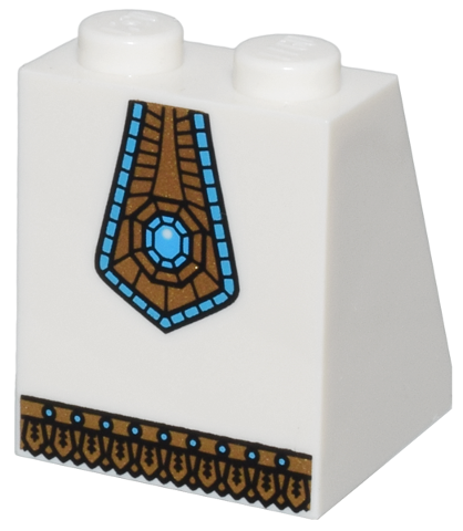 Slope 65 2 x 2 x 2 with Bottom Tube with Minifigure Dress / Skirt / Robe, Gold Panel with Blue Jewel and Gold Fringe Pattern