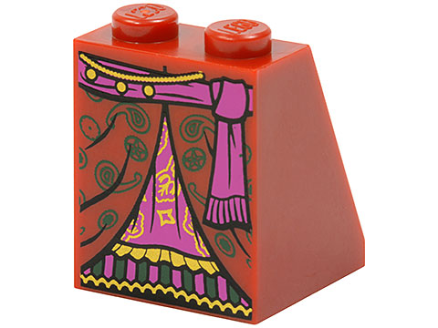 Slope 65 2 x 2 x 2 with Bottom Tube with Minifigure Dress / Skirt / Robe, Layered with Purple Panel and Sash Pattern