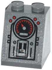 Slope 65 2 x 2 x 2 with Bottom Tube with 4 Red Buttons, Gauge,  2 Screws and Panels Pattern (Sticker) - Set 79104