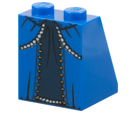 Slope 65 2 x 2 x 2 with Bottom Tube with Minifigure Dress / Skirt / Robe, Layered with Dark Blue Panel Pattern