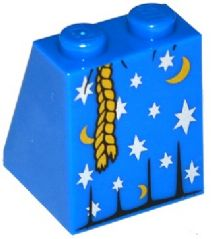 Slope 65 2 x 2 x 2 with Bottom Tube with Minifigure Dress / Skirt / Robe, Moons, Stars and Rope Belt Pattern