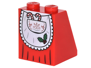 Slope 65 2 x 2 x 2 with Bottom Tube with Minifigure Dress / Skirt / Robe, Apron with Candy Canes in Pocket Pattern