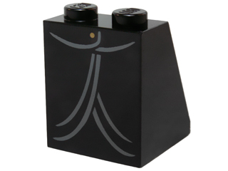 Slope 65 2 x 2 x 2 with Bottom Tube with Minifigure Dress / Skirt / Robe, Gold Button and Dark Bluish Gray Trim Pattern