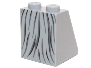 Slope 65 2 x 2 x 2 with Bottom Tube with Minifigure Dress / Skirt / Robe, Gray and Black Fabric Lines Pattern