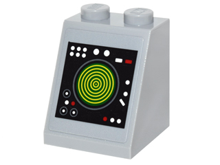 Slope 65 2 x 2 x 2 with Bottom Tube with White and Red Buttons and Yellow Concentric Circles Display Pattern (Sticker) - Set 76052