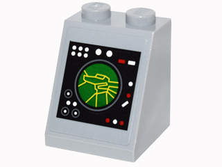 Slope 65 2 x 2 x 2 with Bottom Tube with White and Red Buttons and Green and Yellow Round Display Pattern (Sticker) - Set 76052