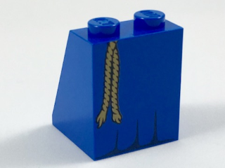 Slope 65 2 x 2 x 2 with Bottom Tube with Minifigure Dress / Skirt / Robe, Black Hem Folds, Tan Rope Belt Pattern