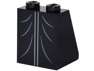 Slope 65 2 x 2 x 2 with Bottom Tube with Minifigure Dress / Skirt / Robe, Silver Vertical Lines and Curved Folds Pattern