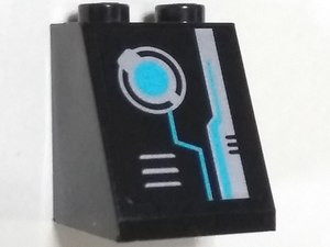 Slope 65 2 x 2 x 2 with Bottom Tube with Silver and Medium Azure Circuitry and Vents Pattern (Sticker) - Set 70165