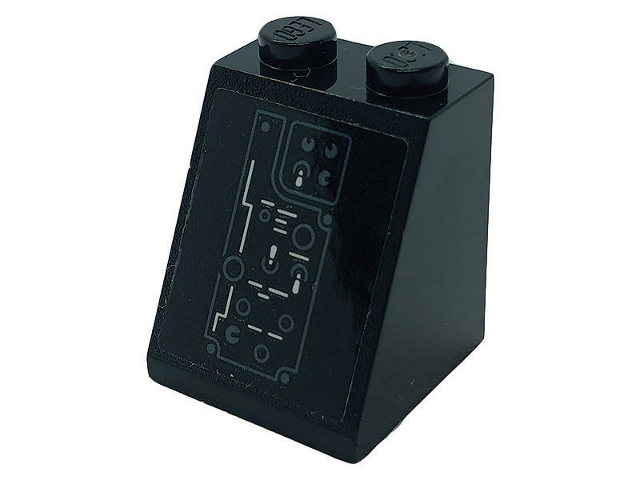 Slope 65 2 x 2 x 2 with Bottom Tube with Control Panel with Silver Switches and Dark Bluish Gray Dials Pattern (Sticker) - Set 76139