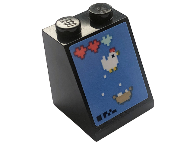 Slope 65 2 x 2 x 2 with Bottom Tube with Pixelated Arcade Video Game Screen with Hearts, Chicken and Eggs on Medium Blue Background Pattern (Sticker) - Set 41728
