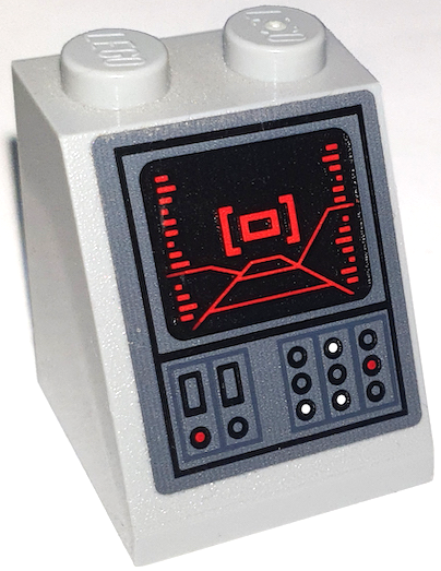 Slope 65 2 x 2 x 2 with Bottom Tube with Black Head-Up Display (HUD) Screen with Red Lines and Control Panel with Lights and Buttons Pattern (Sticker) - Set 75217