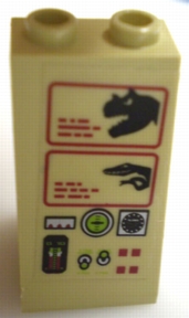 Slope 75 2 x 2 x 3 - Hollow Studs with Black Dinosaur Heads on Computer Screens, Lime Switches and Multiple Gauges Pattern (Sticker) - Set 7476