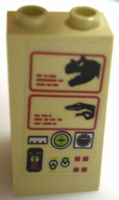 Slope 75 2 x 2 x 3 - Hollow Studs with Black Dinosaur Heads on Computer Screens, Lime Switches and Multiple Gauges Pattern (Sticker) - Set 7476