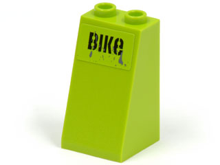 Slope 75 2 x 2 x 3 - Hollow Studs with Black 'BIKe' on Lime Background Pattern (Sticker) - Set 8961