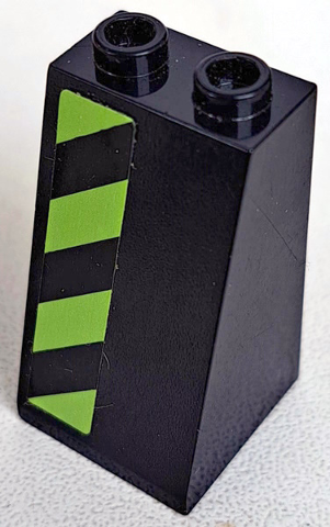 Slope 75 2 x 2 x 3 - Hollow Studs with Black and Lime Danger Stripes Pattern Model Left Side (Sticker) - Set 7709
