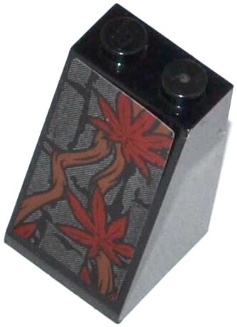 Slope 75 2 x 2 x 3 - Solid Studs with Stone Wall, Trunks and 2 Dark Red Leaves Pattern (Sticker) - Set 70008