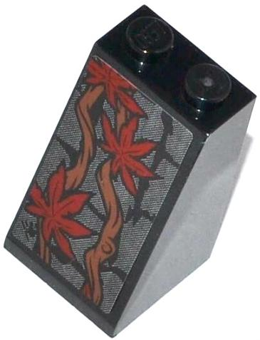 Slope 75 2 x 2 x 3 - Solid Studs with Stone Wall, Trunks and 3 Dark Red Leaves Pattern (Sticker) - Set 70008