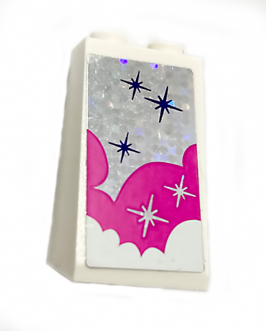 Slope 75 2 x 2 x 3 - Solid Studs with White and Pink Clouds and Stars Pattern (Sticker) - Set 41128