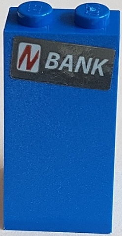 Slope 75 2 x 2 x 3 - Solid Studs with Slanted Red Letter N in White Rounded Rectangle and White 'BANK' Pattern (Sticker) - Set 76082