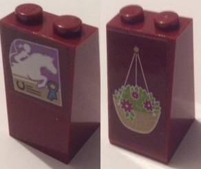 Slope 75 2 x 2 x 3 - Solid Studs with Hanging Basket on Front and Poster of Horse and Rider on Back Pattern (Stickers) - Set 41126