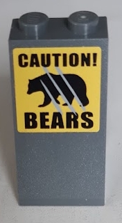 Slope 75 2 x 2 x 3 - Solid Studs with Black 'CAUTION!', 'BEARS' and Black Bear with Claw Scratch Marks Pattern (Sticker) - Set 60188